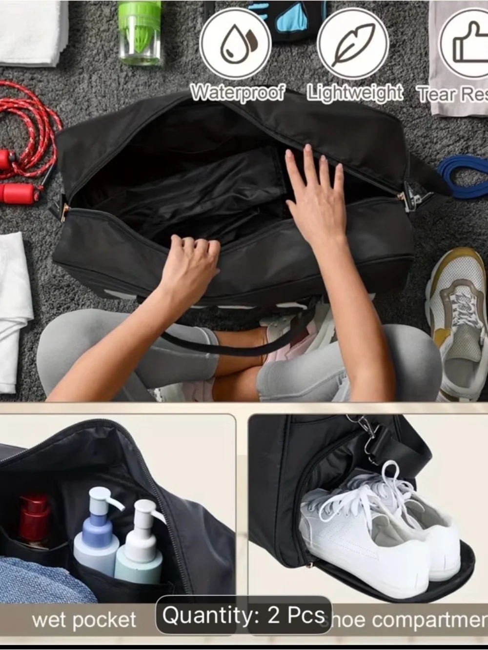 Black 'GROOM' Travel Duffle Bag Set for Men - 2 Pcs